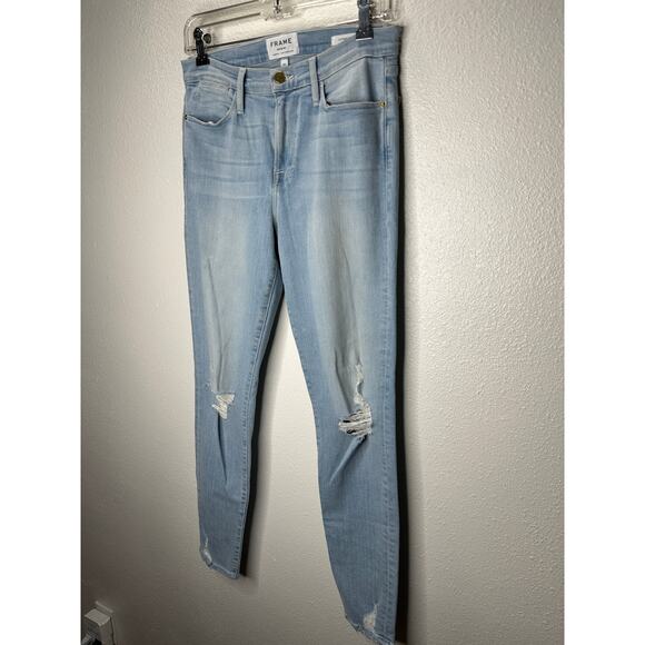 Frame Light Blue Wash Distressed Le High Skinny in Rush Jeans 28 - Picture 3 of 16